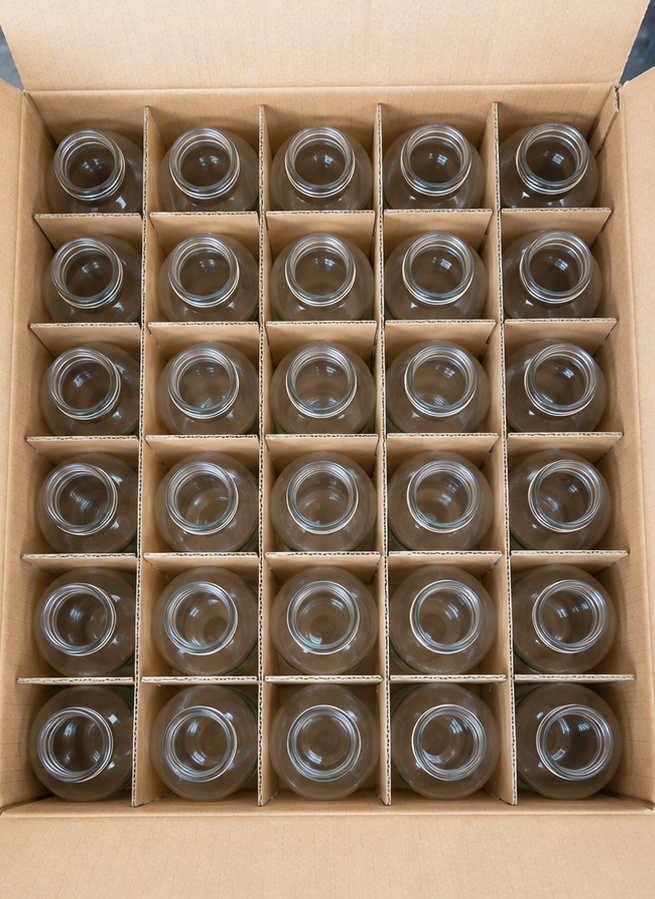 XZNS pallet-packed glass products prepared for delivery