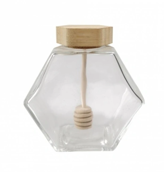 Glass Jar With Bamboo Lid For Honey Storage
