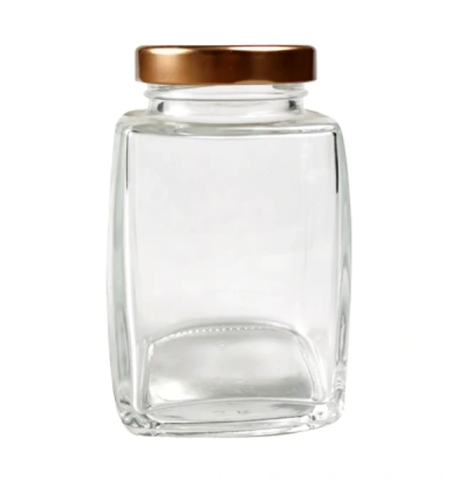 Square shape Glass Honey Jar with Wooden Dipper